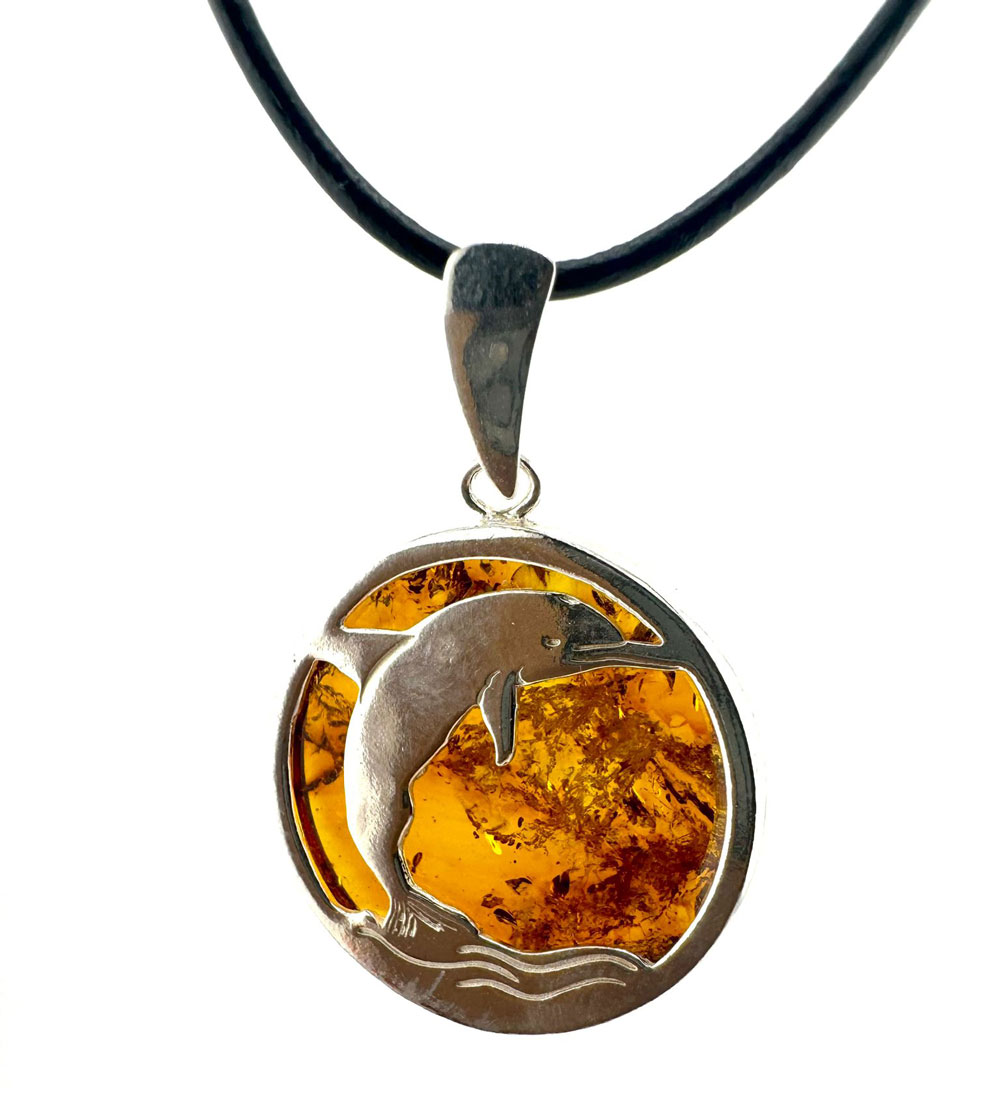 Silber Delfin mit Bernstein