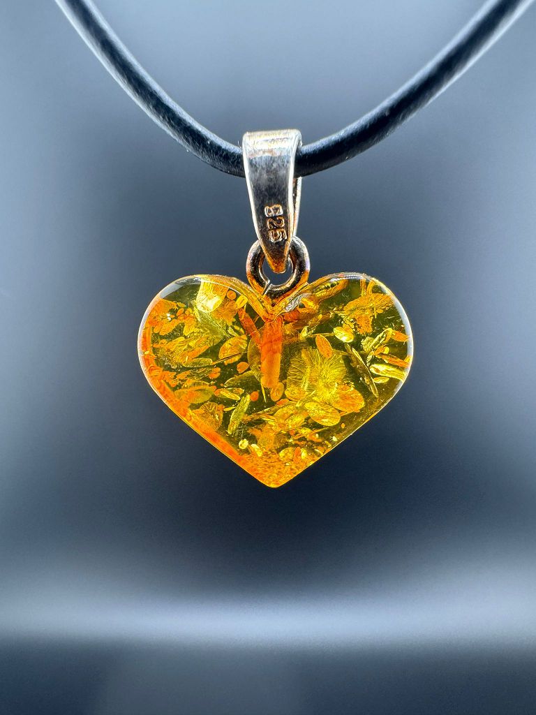 Bernstein-Herz mit 925er Silber