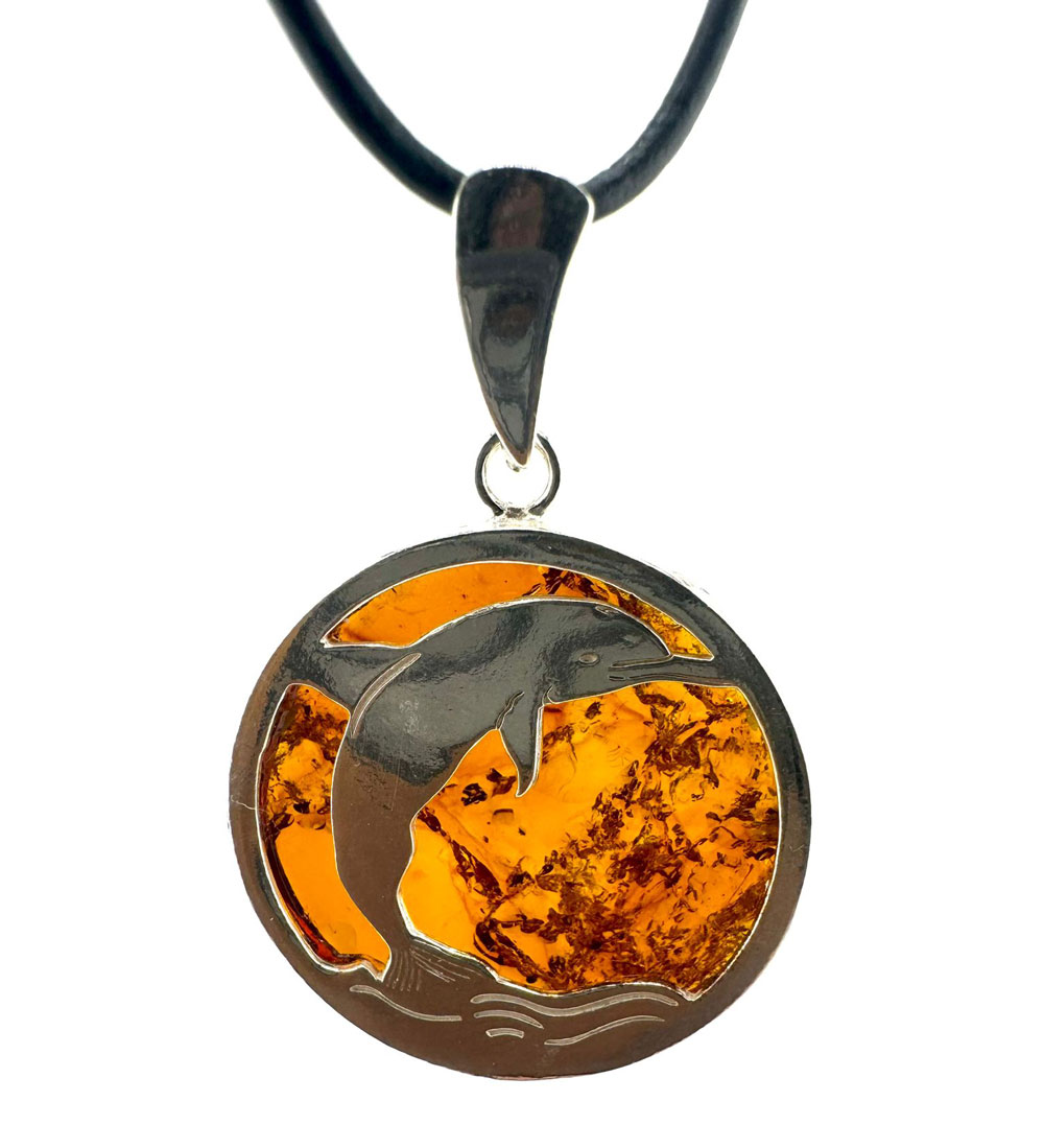 Silber Delfin mit Bernstein