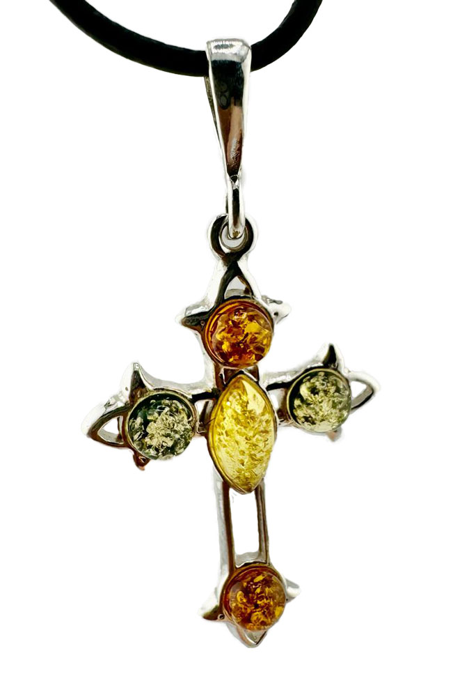 Silber-Kreuz mit Bernstein - Einzelstück