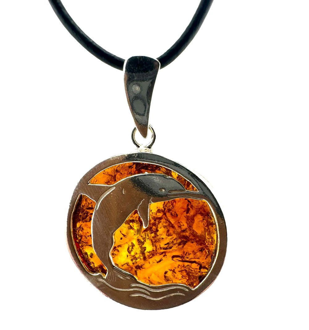 Silber Delfin mit Bernstein