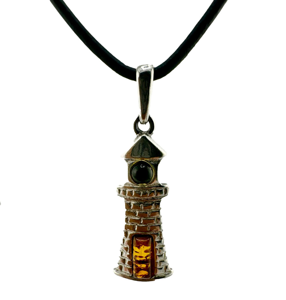 Silber-Leuchtturm mit Bernstein - Einzelstück
